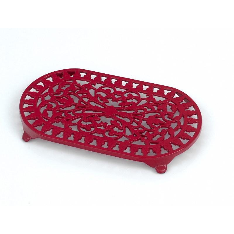 Cast Iron Oval Trivet Red