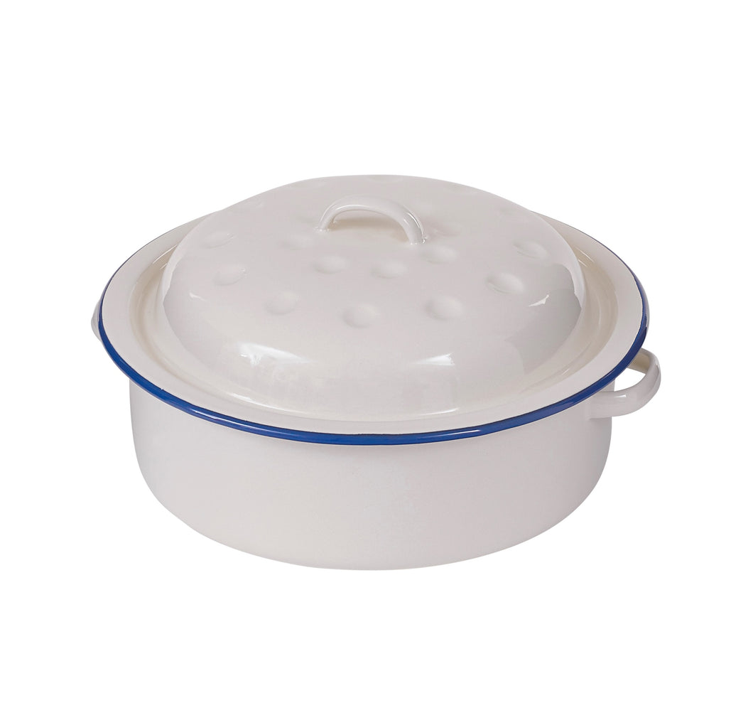 Enamel Round Roaster 20cm with blue rim