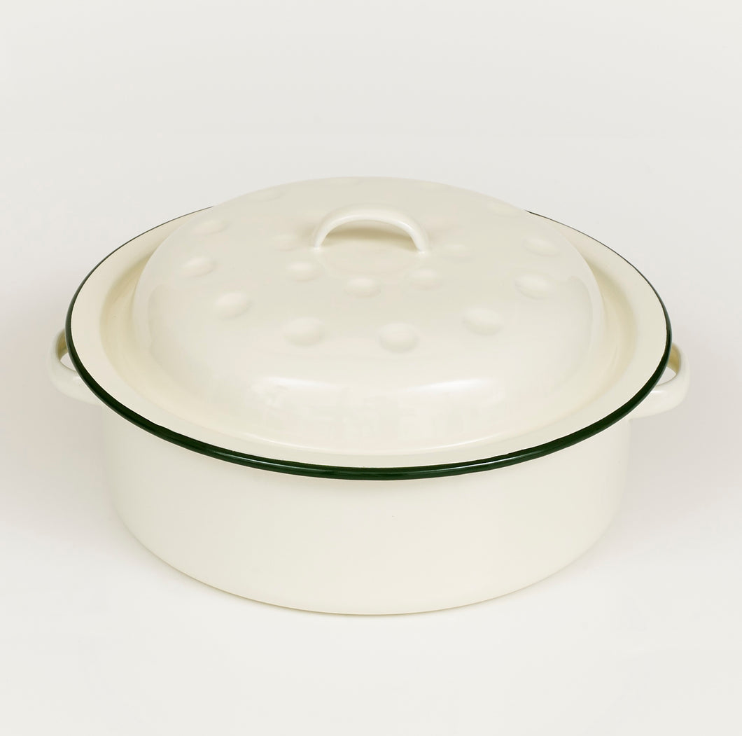 Enamel Round Roaster 20cm with green rim